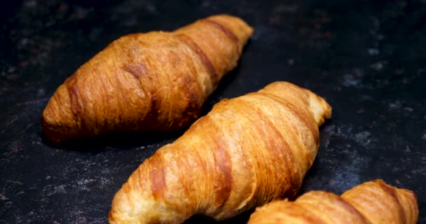 Revealing shot of croissants in row — Stock Video