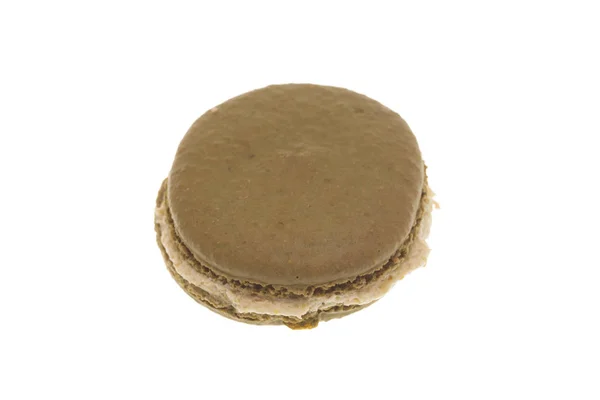 Delicioso macaron verde francés grande aislado sobre fondo blanco —  Fotos de Stock