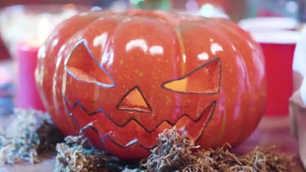 Straszny rzeźbione dyni Jack-o-Lantern Halloween element — Wideo stockowe