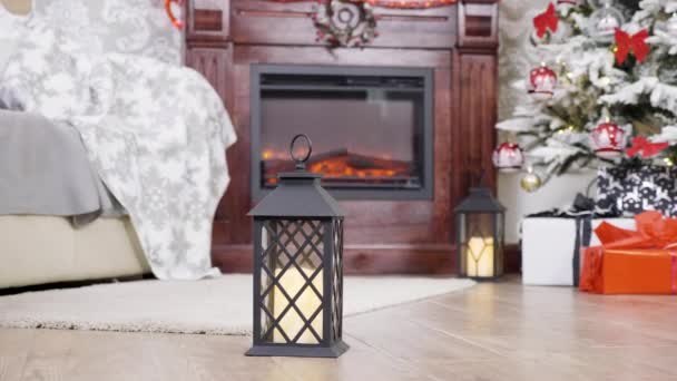 Beautiful Big Garland Lying On The Floor In Front Of A Fireplace