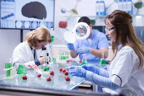 Científico alimentario trabajando en un laboratorio de investigación en bata blanca — Foto de Stock