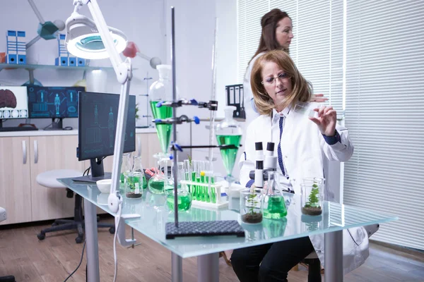 Dos científicas trabajando juntas en un laboratorio de investigación en micriobiología —  Fotos de Stock