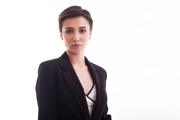 Retrato de una hermosa joven con una elegante chaqueta de disfraces — Foto de Stock