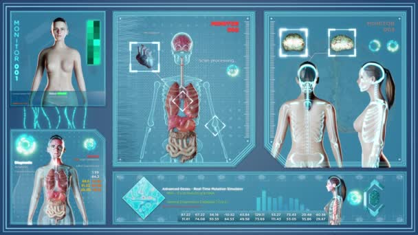 Futuristische röntgenfoto op vrouwelijk lichaam — Stockvideo
