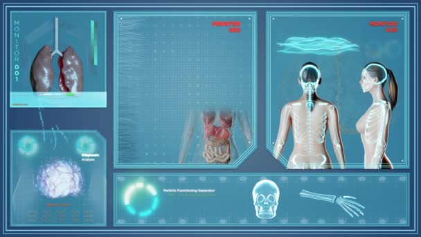 Corpo feminino futurista raio-X scan — Vídeo de Stock