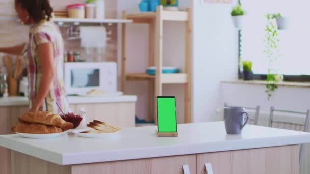 Téléphone portable avec écran vert isolé — Video