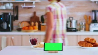 Dokunmatik ekranlı telefon ve yeşil maket