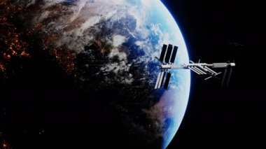 Gezegen ışığının üstündeki uzay gemisi