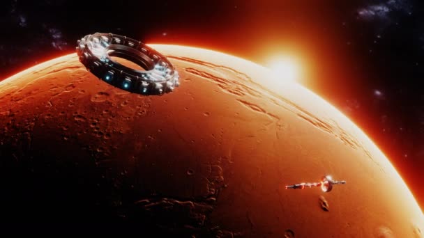 Widok na Marsa i statek kosmiczny — Wideo stockowe