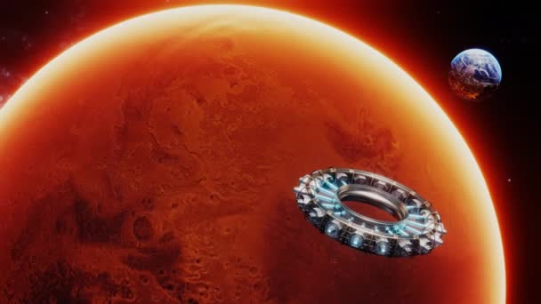 Pohled na Mars, Zemi a vesmírnou loď — Stock video