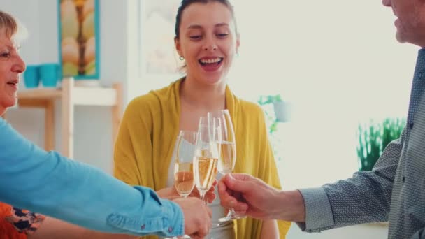 Сім'я насолоджується келихом вина — стокове відео