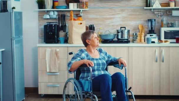 Προσωπογραφία της ηλικιωμένης γυναίκας με ειδικές ανάγκες — Αρχείο Βίντεο