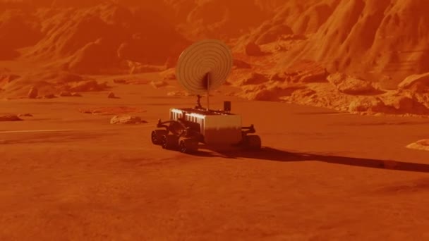 Robô de Marte à procura de superfície planeta vermelho — Vídeo de Stock
