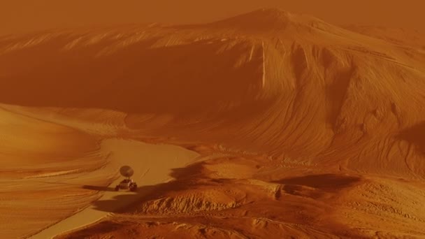 Luftaufnahme des Mars-Rovers bei der Erkundung der Oberfläche des Roten Planeten — Stockvideo