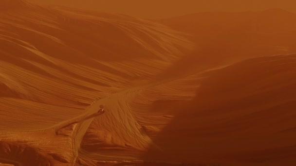 화성 땅 위에 떠 있는 물떼새의 맨 위에 보이는 공중 광경 — 비디오