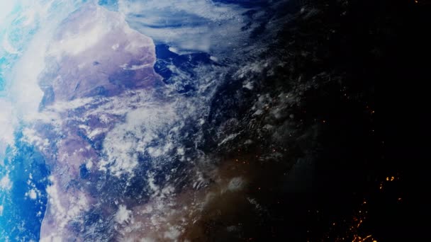 A Föld bolygójának közelsége nappal és éjszaka közötti átmenet — Stock videók