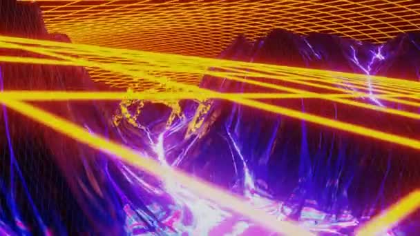 Retro futuristische kosmos planeet met neon — Stockvideo