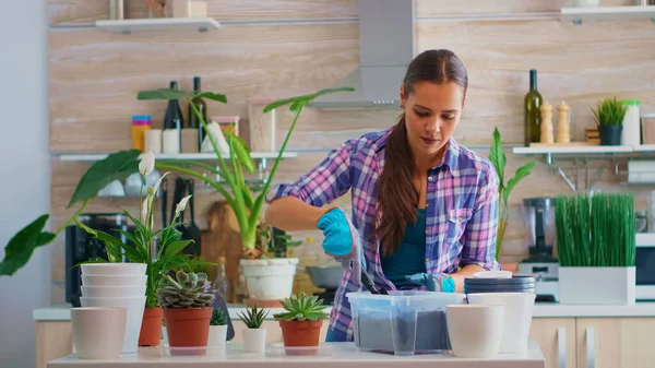 Woman house gardening in kitchen — Stock Photo, Image