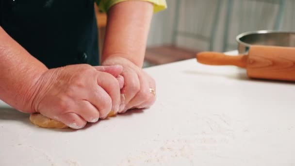 Gros plan des mains de grand-mère pétrissant — Video