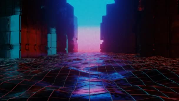 Túnel abstracto futurista retrô abstrato no ciberespaço — Vídeo de Stock