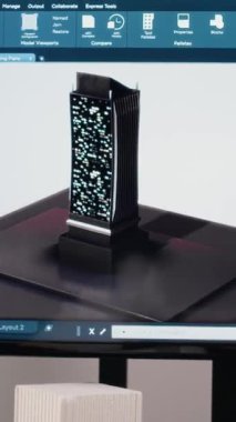 Bir konut projesi için kurulmuş dikey video boş emlak ofisi, imar düzenlemesi denetimi ve şehir planlama önerileri için araçları ve materyalleri olan 3D modeller. Altyapı