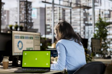 Modellemenin yanındaki muhasebe işleri için gelir dengesini inceleyen yetenekli bir analist, şirket verileri ile birlikte cihaz kullanarak iş stratejisi üzerinde çalışıyor. Genç işçi girişimcilik hedeflerine ulaşır.