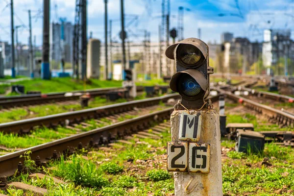 blue signal railway semaphore