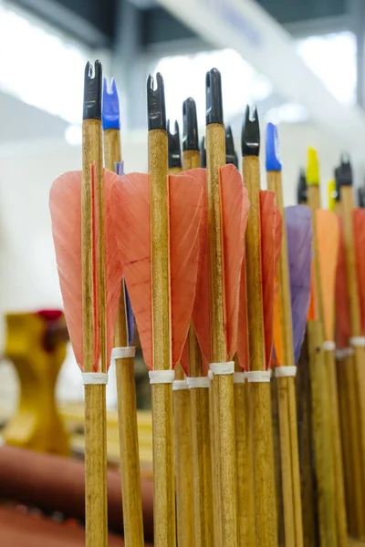 Flechas com penas para tiro com arco — Fotografia de Stock