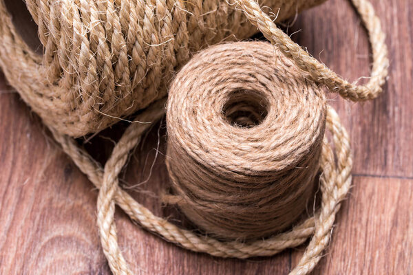 a tangle of rope close-up on the table