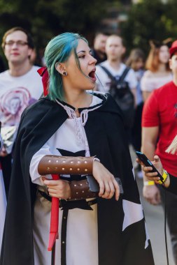 22 Eylül 2018 Kiev, Ukrayna, sanat bitki platformu. modern pop kültürünün çizgi mahkum kız cosplay kostüm Festivali