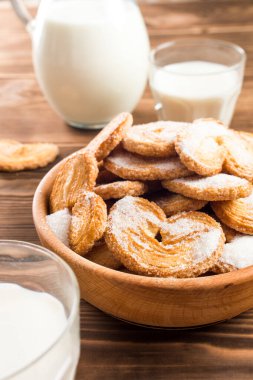 Kurabiyeler tabakta, sütün yanında.