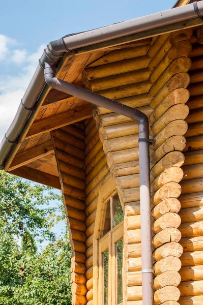 Building Log House Plastic Pipes — Stock Photo, Image