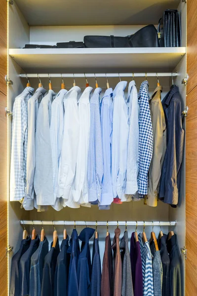 Men Wardrobe Jackets Shirts Hangers — Stock Photo, Image