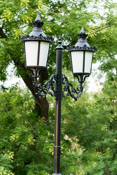 Farola Sobre Fondo Follaje Verde —  Fotos de Stock