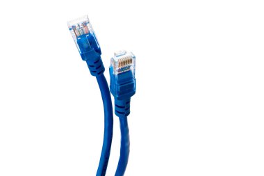 Beyaz arkaplanda internet ağlarını değiştirmek için ethernet kablosu
