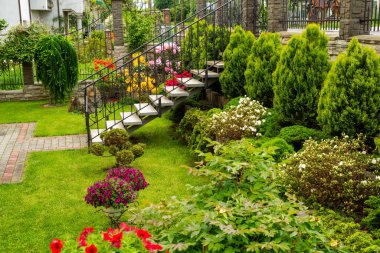 Peyzaj arasında tırabzan ile taş adımlar