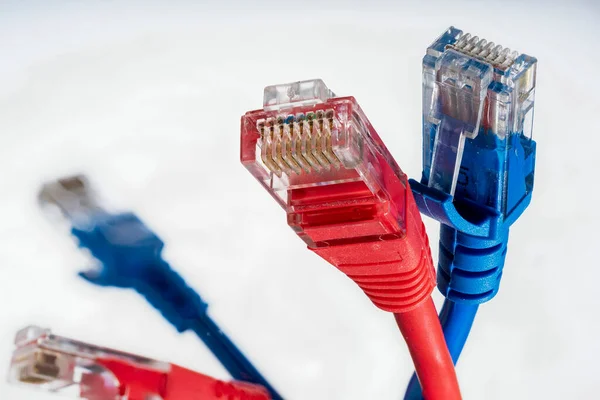 Connecteurs Rouges Bleus Pour Réseaux Internet Fils Données — Photo