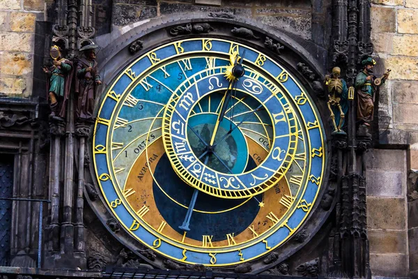 プラハ チャイムまたはイーグル時計 チェコ語 Prazsky Orloj またチェコ Staromestsky Orloj 旧市庁舎の塔の南の壁にマウントされている中世の時計塔 — ストック写真