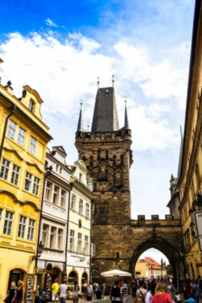 Praga República Checa Vista Turva Das Pessoas Estão Andando Rua — Fotografia de Stock