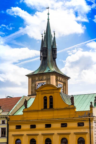 Green roof of St. Nicholas Church in the quarter of Mala Strana in Prague in Central Europe