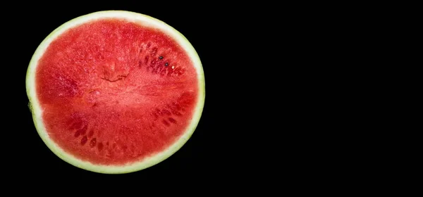 Half Ripe Fresh Juicy Watermelon Black Background — Stock Photo, Image