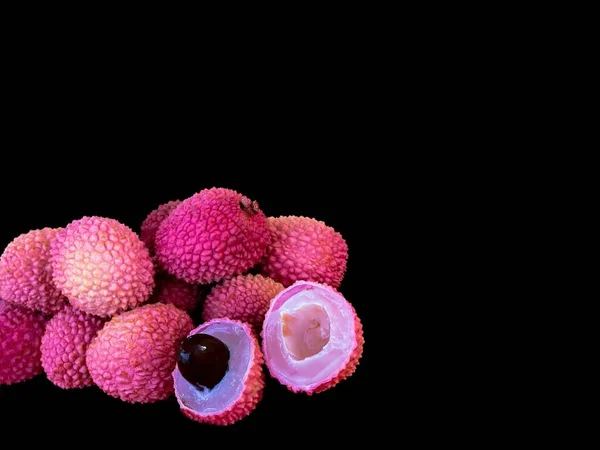 Lychee Pequena Fruta Arredondada Com Carne Perfumada Branca Doce Uma — Fotografia de Stock