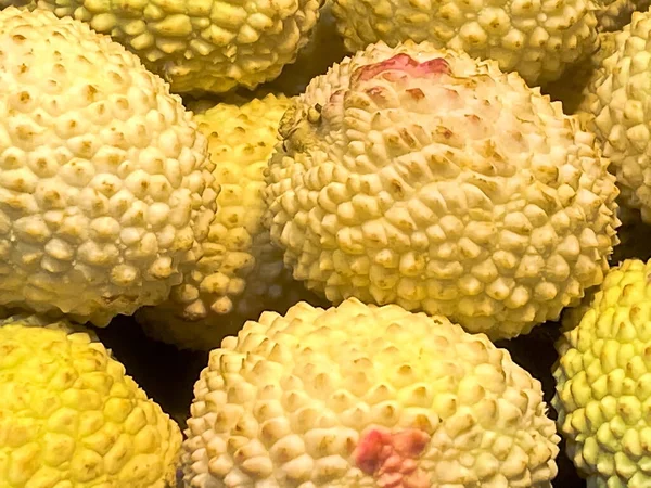 Lychee Pequena Fruta Arredondada Com Carne Perfumada Branca Doce Uma — Fotografia de Stock