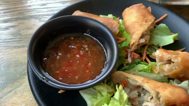 Rollo Huevo Patatas Rollos Masa Rellenos Carne Aperitivo Japonés Chino — Vídeos de Stock