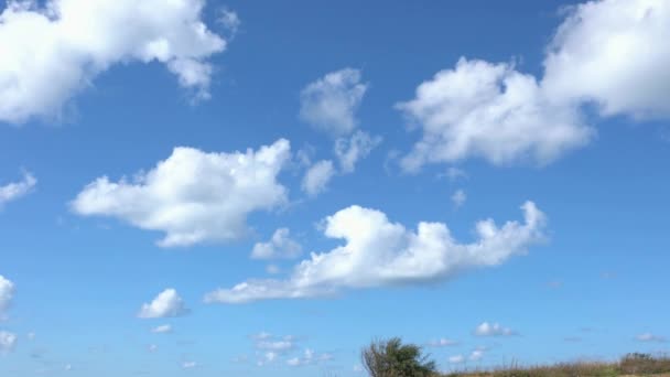 Mavi Gökyüzünde Akan Bulut Arka Planda Mavi Gökyüzü Olan Beyaz — Stok video