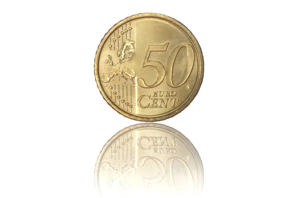 Fifty Cent Euro Coin Isolated Reflection — Stock Photo, Image