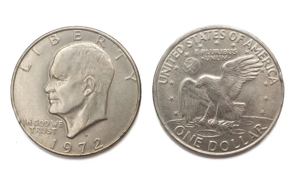 Eisenhower One Dollar 1972 Silver Coin Isolated White Background — Stock Photo, Image