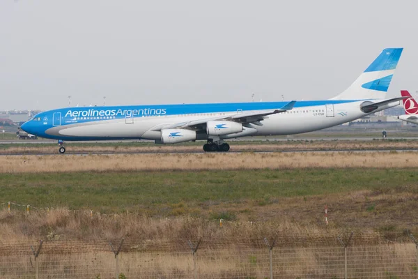 Roma Itália Julho 2013 Aerolineas Argentinas Airbus 340 Preparação Para — Fotografia de Stock