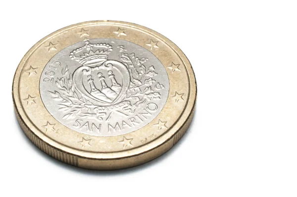 San Marino One Euro Coin Isolated White Background Macro Shot — Stock Photo, Image