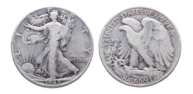 1945 Gümüş Yürüyüş Özgürlüğü. Beyaz arka planda yarım dolar.